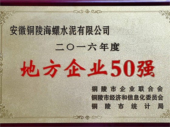 銅陵海螺榮獲“地方企業(yè)50強(qiáng)”稱(chēng)號(hào)