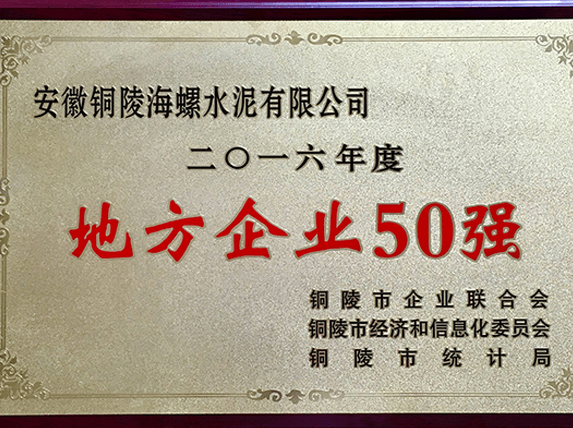 銅陵海螺榮獲“地方企業(yè)50強(qiáng)”稱號(hào)