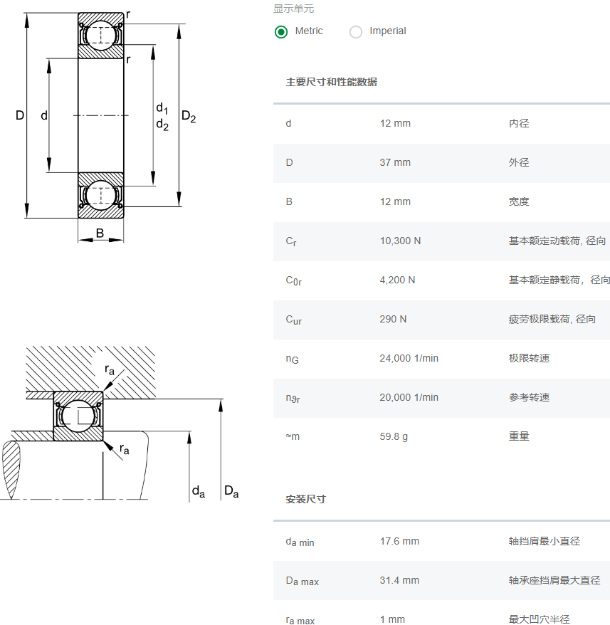 FAG深溝球軸承6301.2ZR