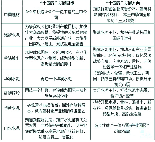 部分龍頭企業(yè)“十四五”發(fā)展目標與發(fā)展規(guī)劃